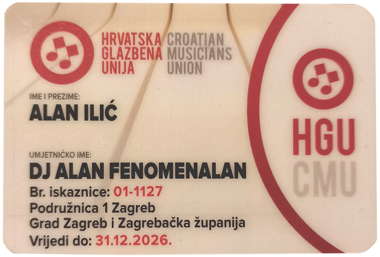 Iskaznica Hrvatske glazbene unije - Alan FenomenAlan